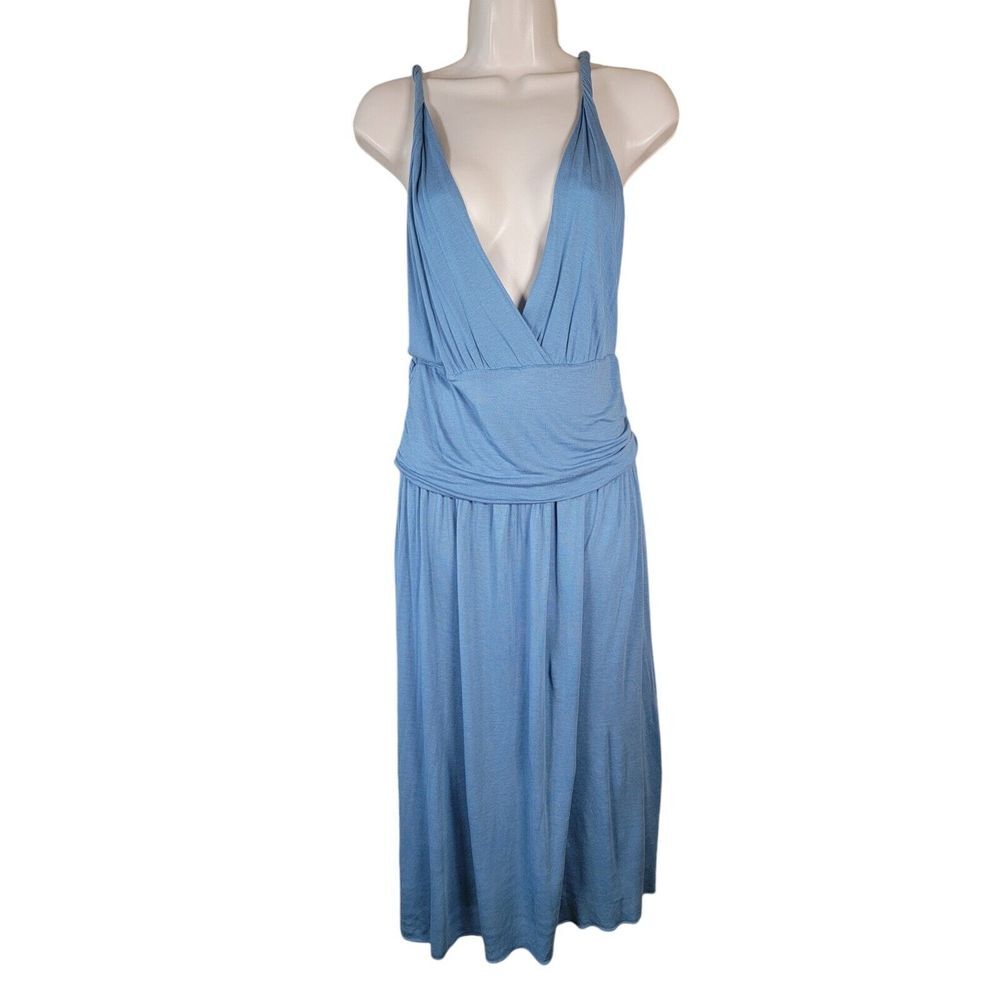 Banana Republic Size Medium Blue Gathered Waist Twist Sleeve‎ Midi Dress